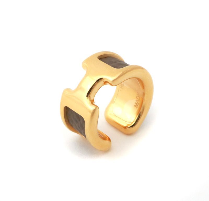 HERMES エルメス イヤーカフ オランプ PM 型押しレザー イヤリング ゴールド 34477