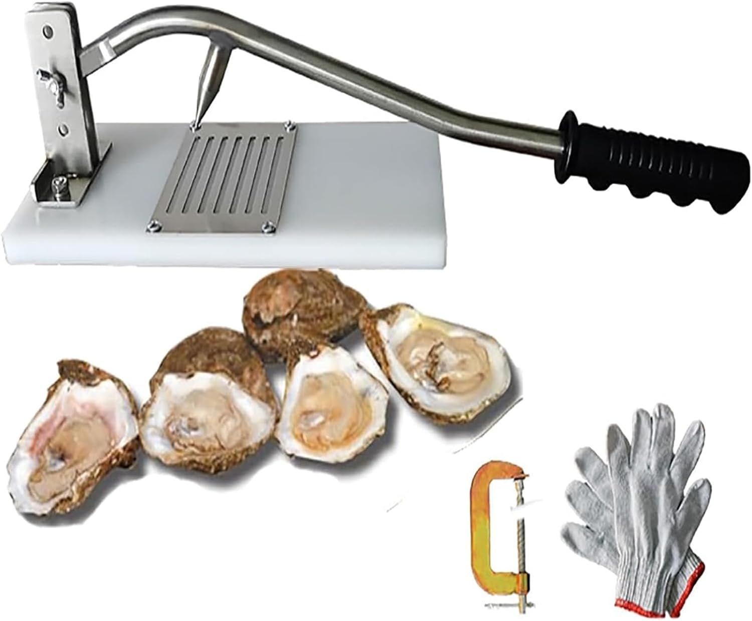 オイスターオープナーマシン 湾曲した長いハンドルと7つの溝デザインを備えた牡蠣殻むきマシン 3つの位置で高さ調節 500- Hの出力 完全なストリッピング レストラン用