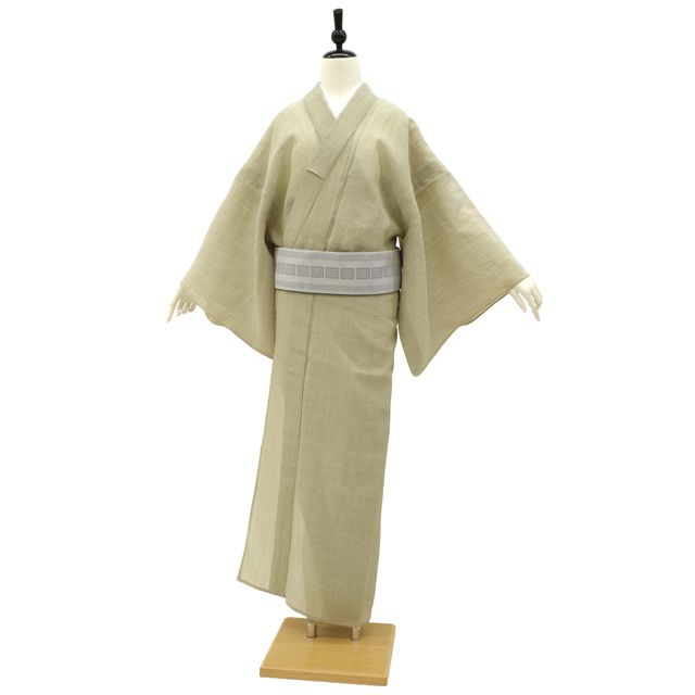 中古】 男物 夏物 単衣 着物 リサイクル 本場 小千谷ちぢみ 麻 砂色 中古】 男物 夏物 単衣 着物 リサイクル 本場 小千谷ちぢみ 麻 砂色