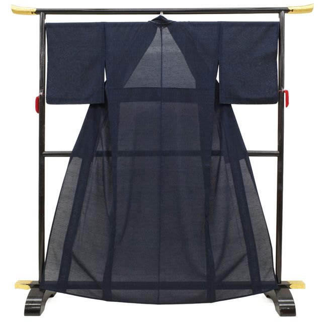 夏物 夏結城 単衣 着物 正絹 小千谷 濃紺地 ダークネイビー 縦節紬 たてふし 手織り カジュアル 春 秋 冬 仕立て上がり 身丈165 裄丈68.5 Ｌサイズ みやがわ sb 16772