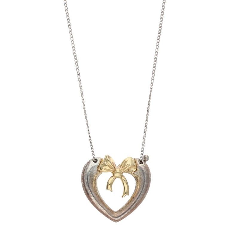 ティファニー オープンハートリボン AU750/シルバーコンビネックレス