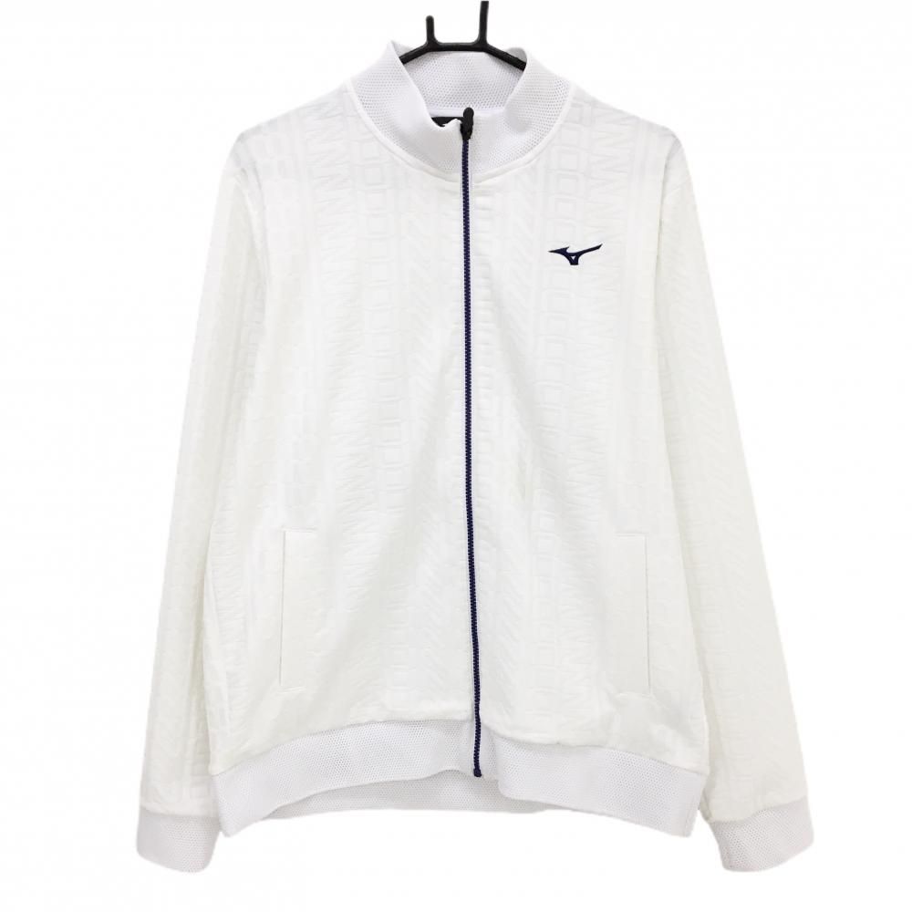 MIZUNO GOLF フルジップジャケット 2XL ホワイト 美品】ミズノゴルフ ジャケット 白 総柄織生地 ネック・裾メッシュ