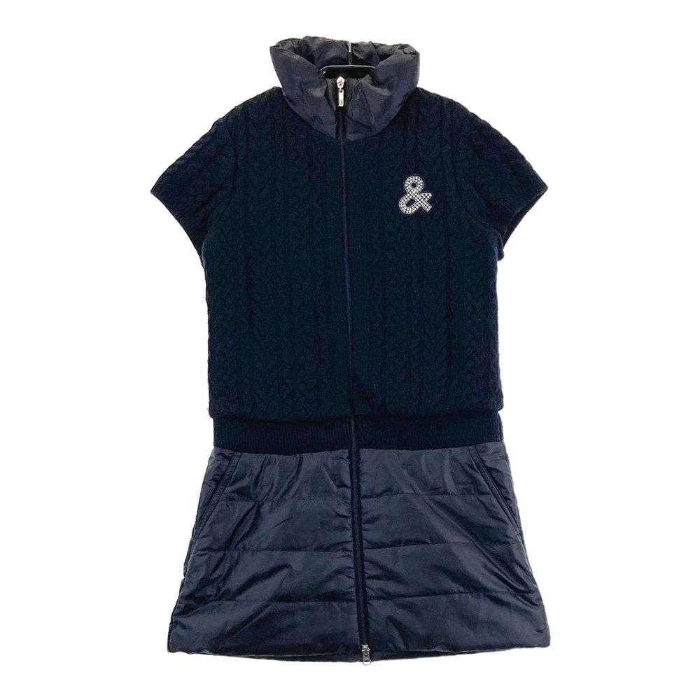【美品】and per se アンパスィ 中綿 ワンピース ロング ネイビー サイズ：S AND PER SE アンパスィ 切替 中綿 ワンピース ネイビー系
