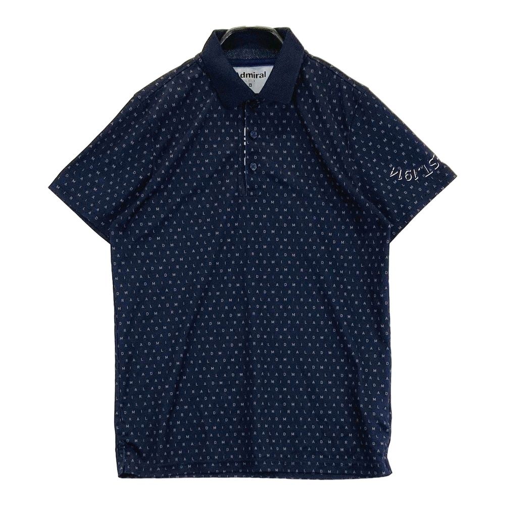 サイズ M ADMIRAL アドミラル モデル 半袖ポロシャツ ロゴ総柄 ネイビー系 ゴルフウェア メンズ ストスト