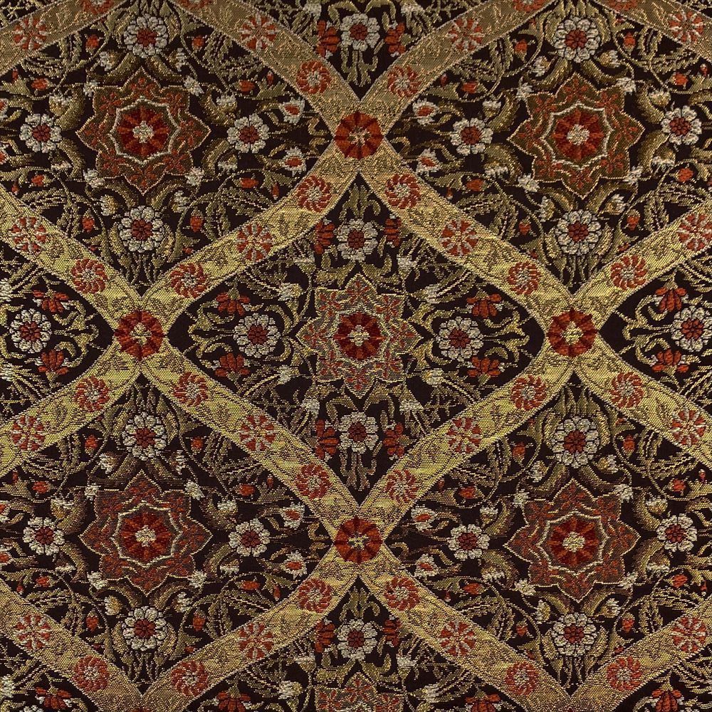 たんす屋 リユース帯 帯 袋帯 茶 フォーマル セミフォーマル 六通 金糸 変わり格天井 華文 オリエンタル