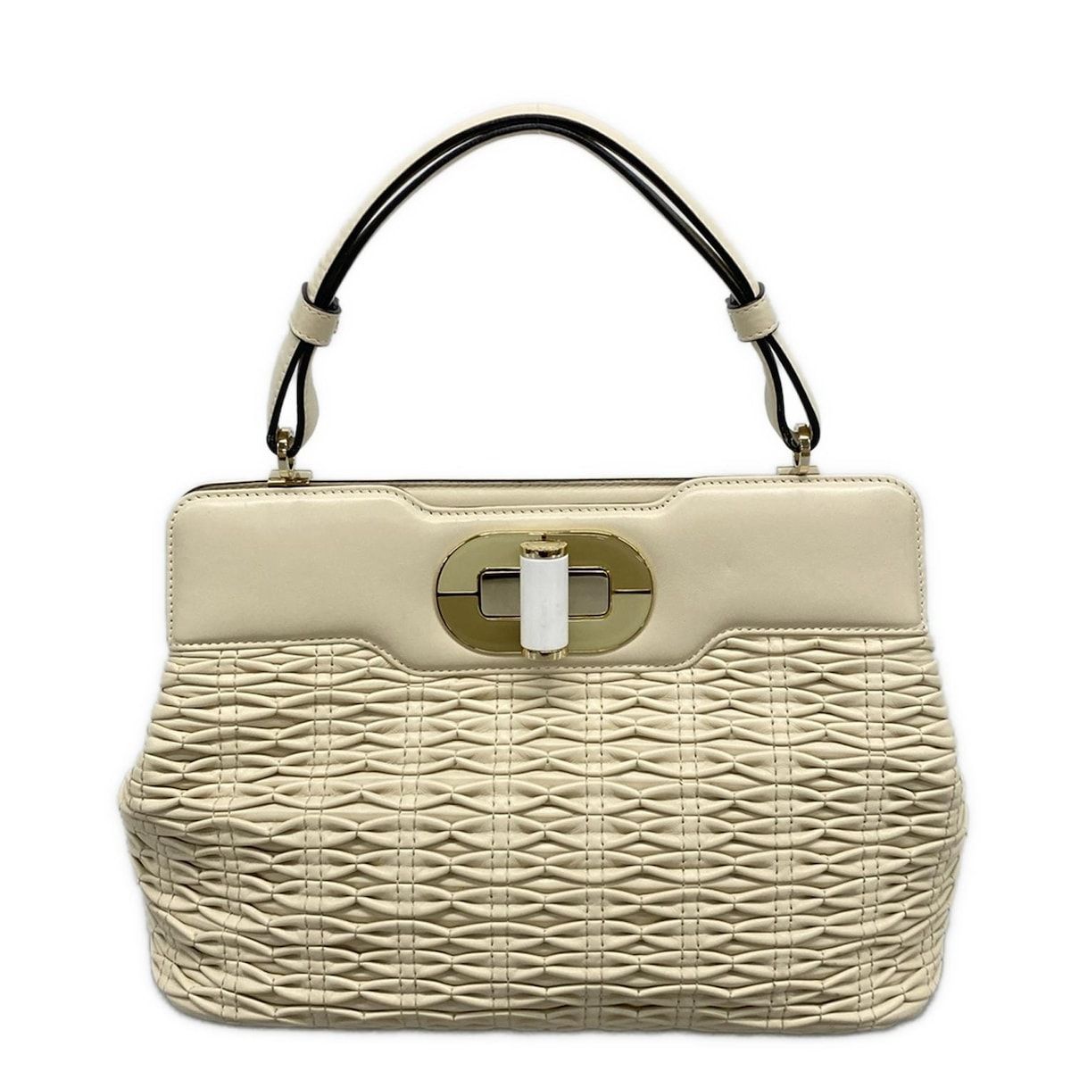 BVLGARI ブルガリ ハンドバッグ イザベラ ロッセリーニ アイボリー レザー