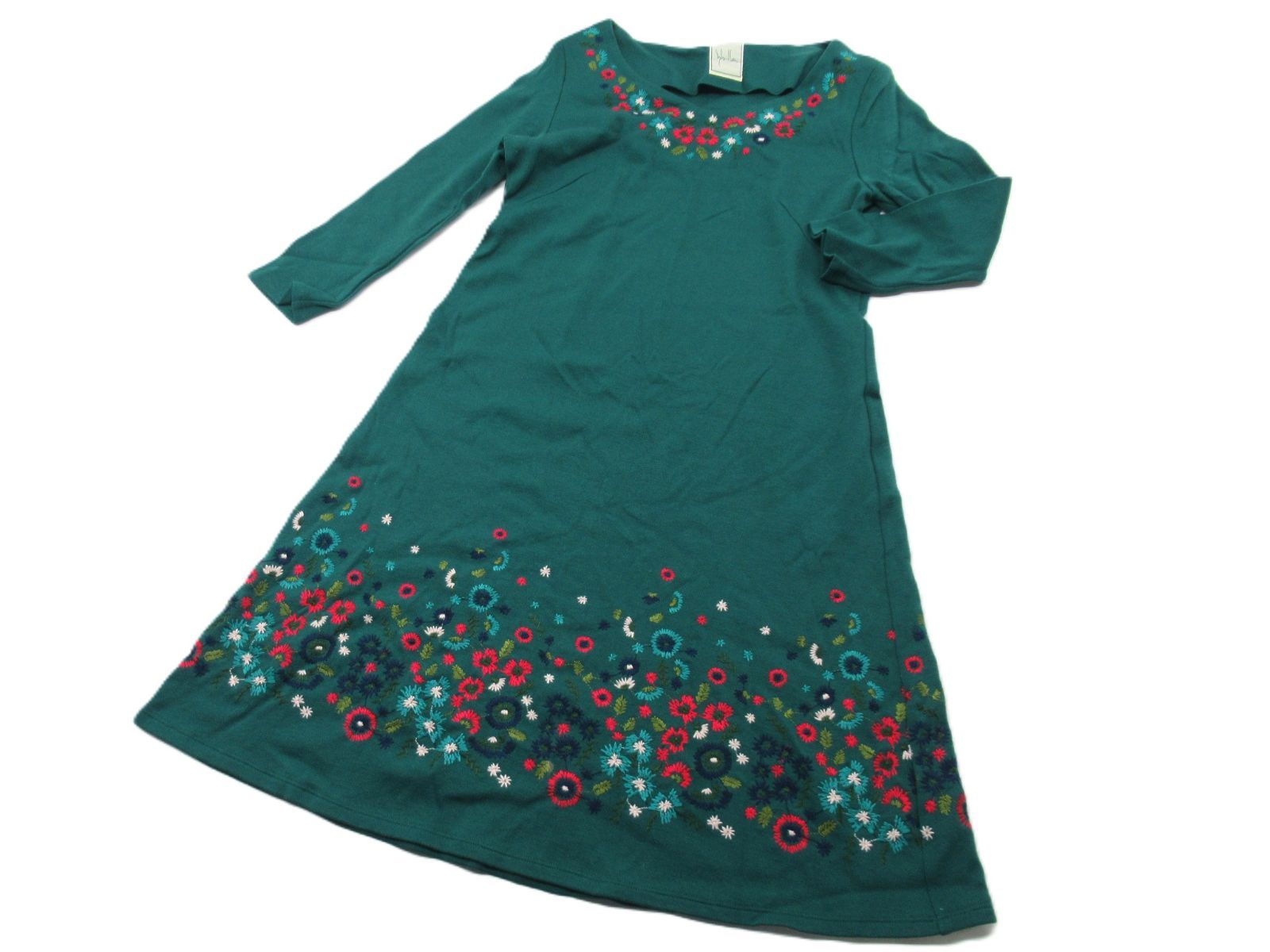 K1216004) Sybilla シビラ 花柄刺繍ワンピース グリーン フレア 毛