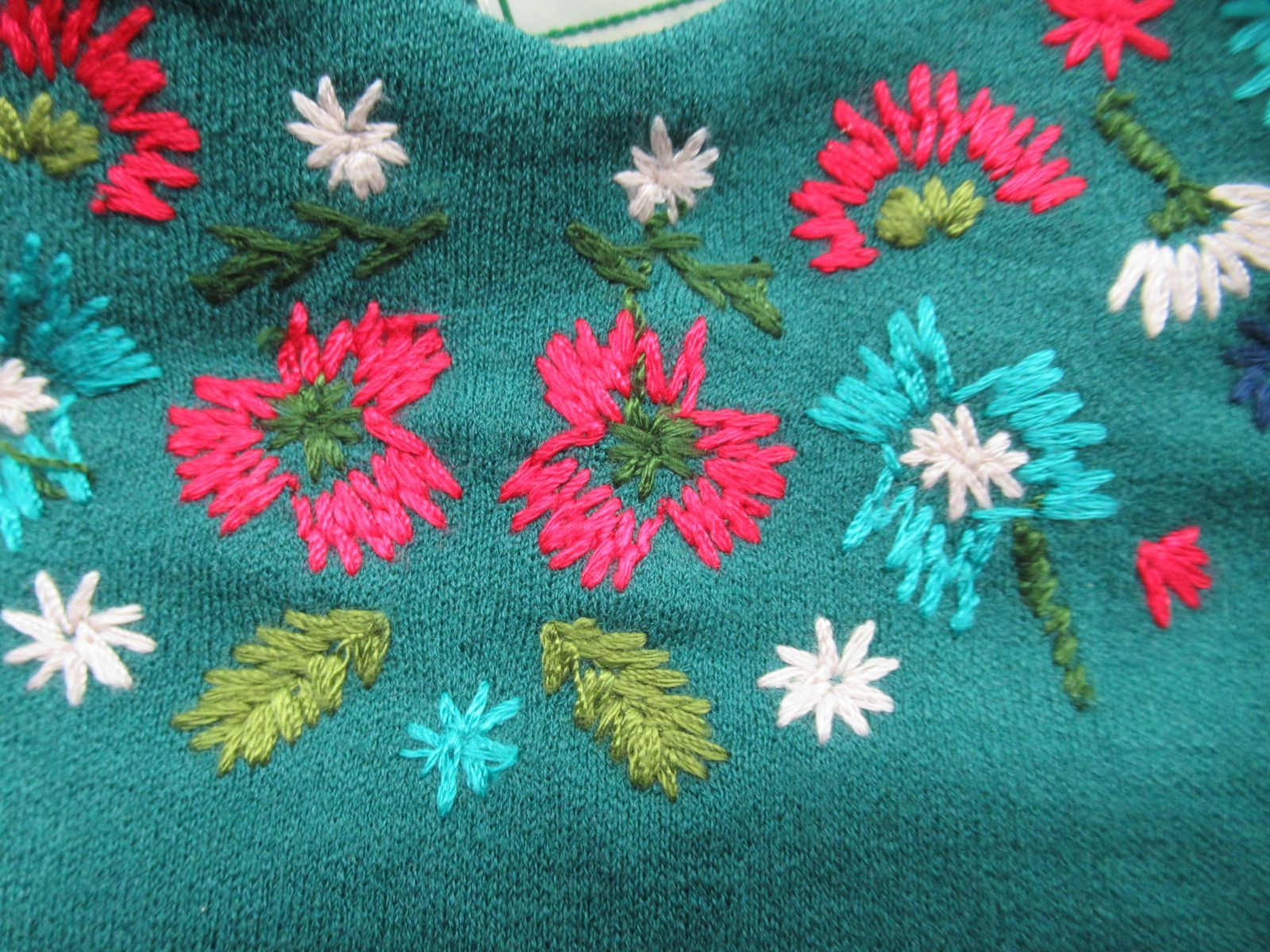 K1216004) Sybilla シビラ 花柄刺繍ワンピース グリーン フレア 毛