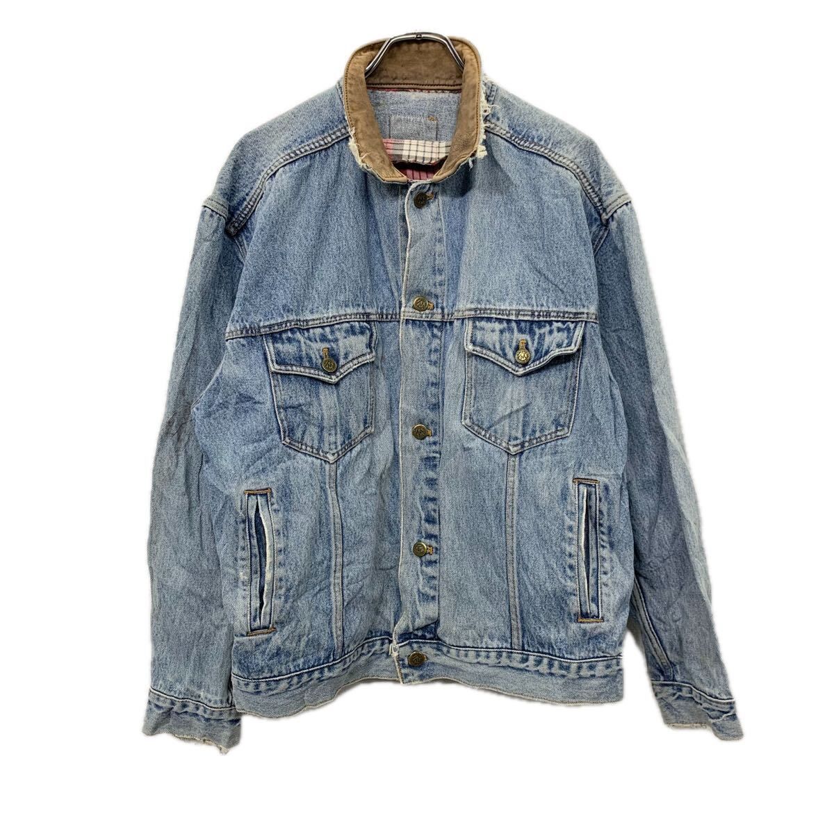 Marlboro デニムジャケット L アイスブルー マルボロ Gジャン 襟レザー