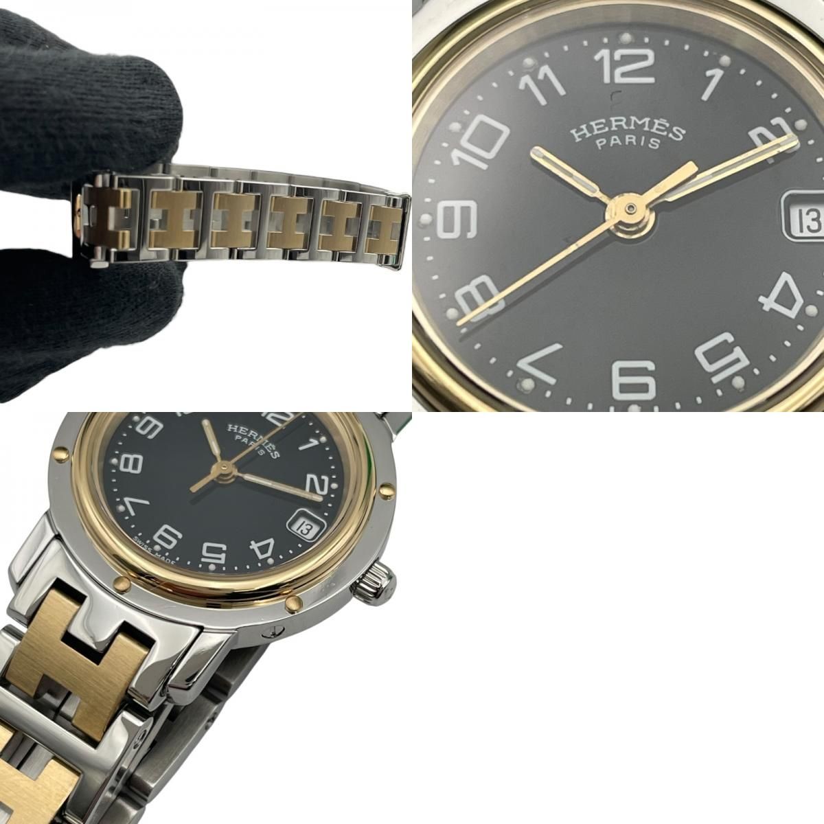 エルメス HERMES クリッパー CL4.220 ブラック GP/SS クオーツ