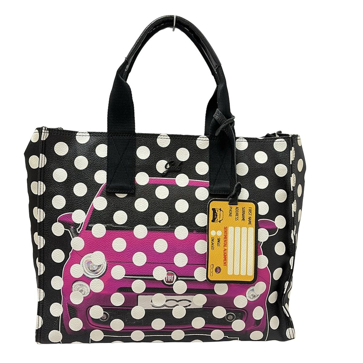 GABS ガブス ハンドバッグ - 黒×白×マルチ ドット柄 車 FIATコラボ レザー