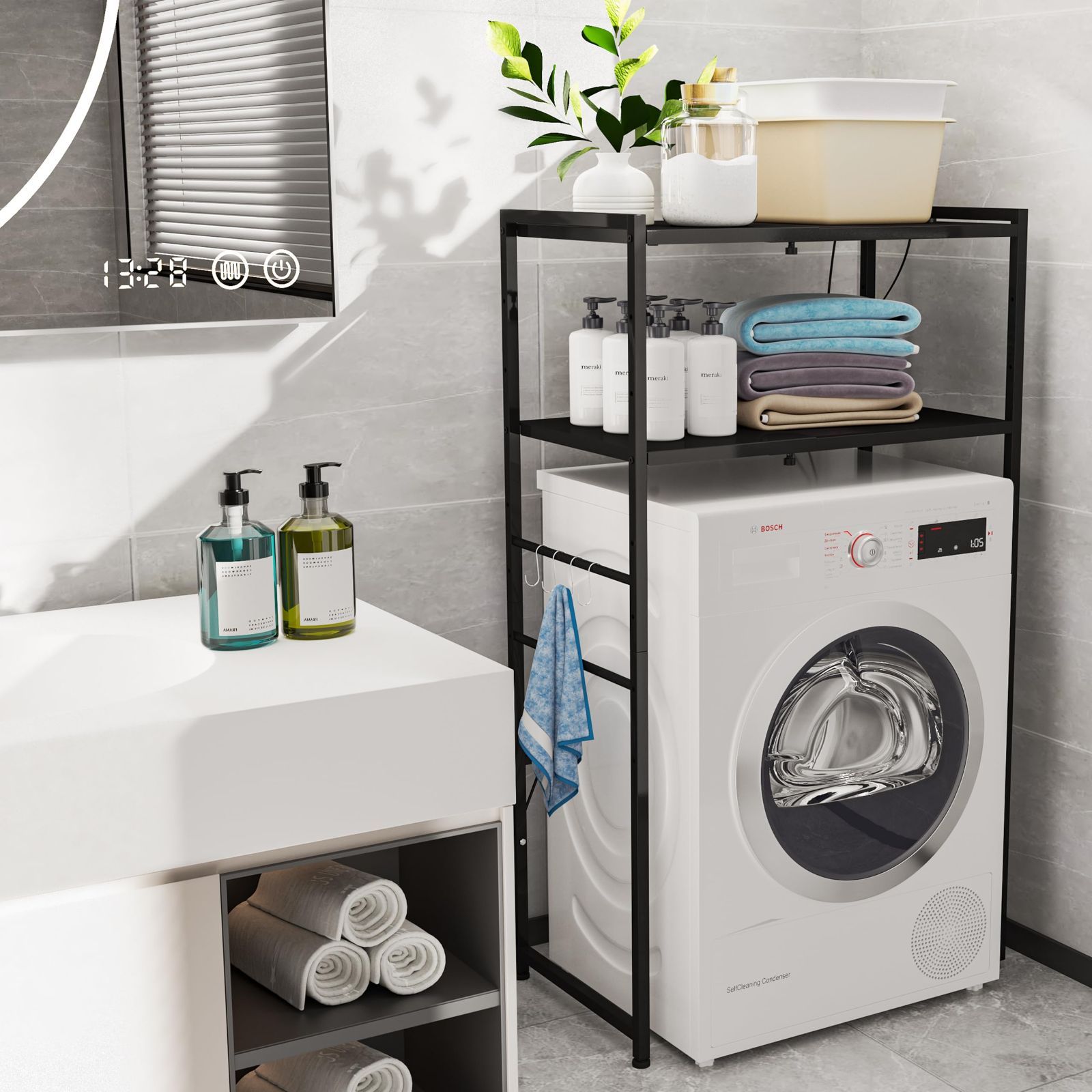  S字フック付き 可動式棚板多段調節 総荷重70 kg プリンター台 ゴミ箱収納 錆び防止 オーペンラック 耐摩擦性 レンジ台 キッチンラック 耐水性 コンセント付きキッチンベイカーラック 横幅伸縮 耐熱性機能 幅60 5 80奥行42高さ129 cm ゴ その他 文房具 事務用品