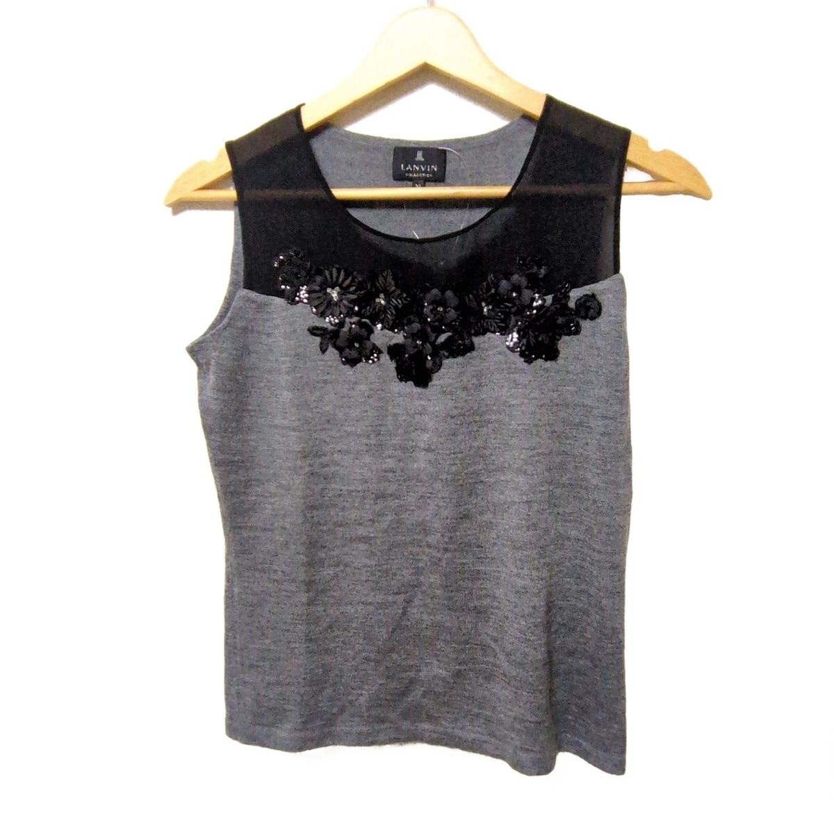LANVIN ランバン ノースリーブセーター サイズ38 M レディース - ダークグレー×黒