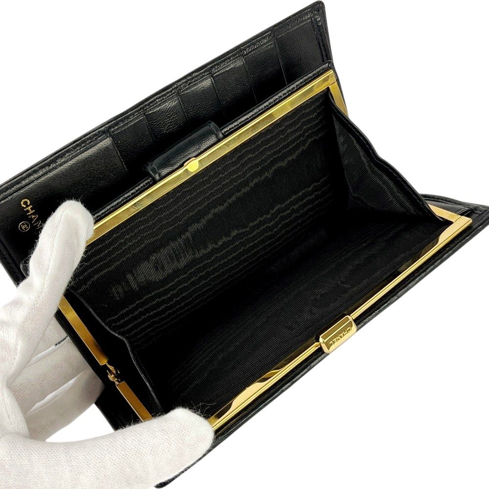 [CHANEL] ビコローレ がま口二つ折り財布 ブラック ビコローレ 二つ折り長財布 キャビアスキン ブラック ゴールド金具