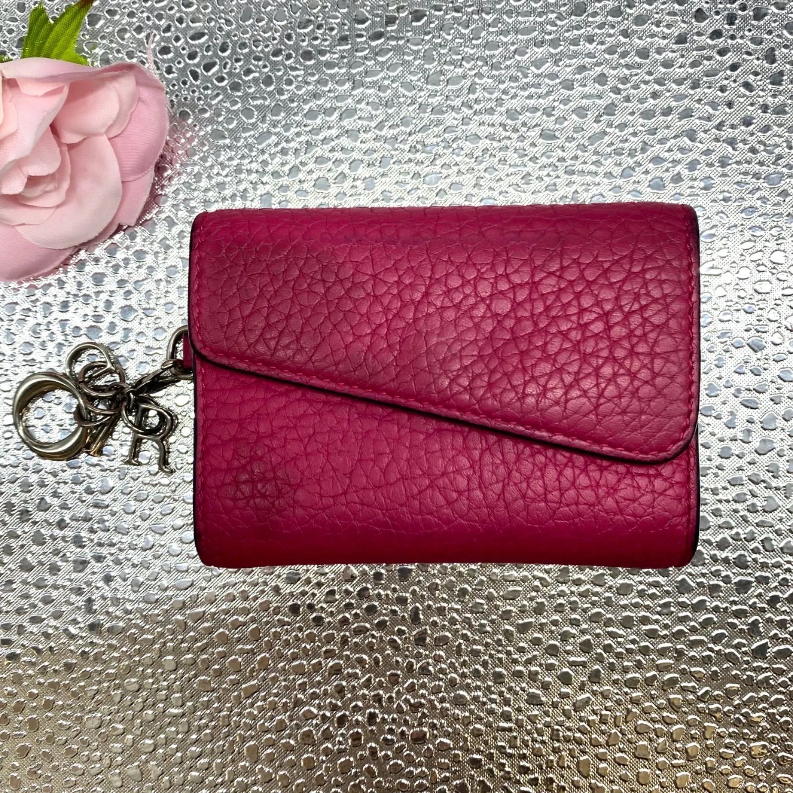 ディオール カードケース 定期 ポイント 革 ピンク ロゴチャーム FZ 256