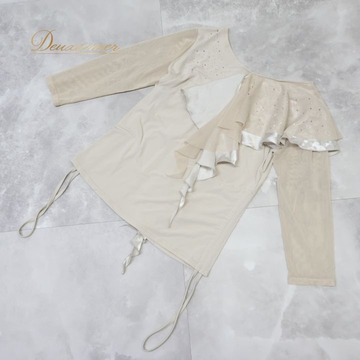 社交ダンス 衣装 トップス ブラウス ベージュ系 タカダンス TAKA DANCE