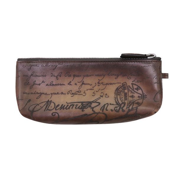 Berluti ベルルッティ 廃盤 OKOUME スクリット カリグラフィ レザー ペンケース ポーチ パティーヌ ブラウン イタリア製 47605