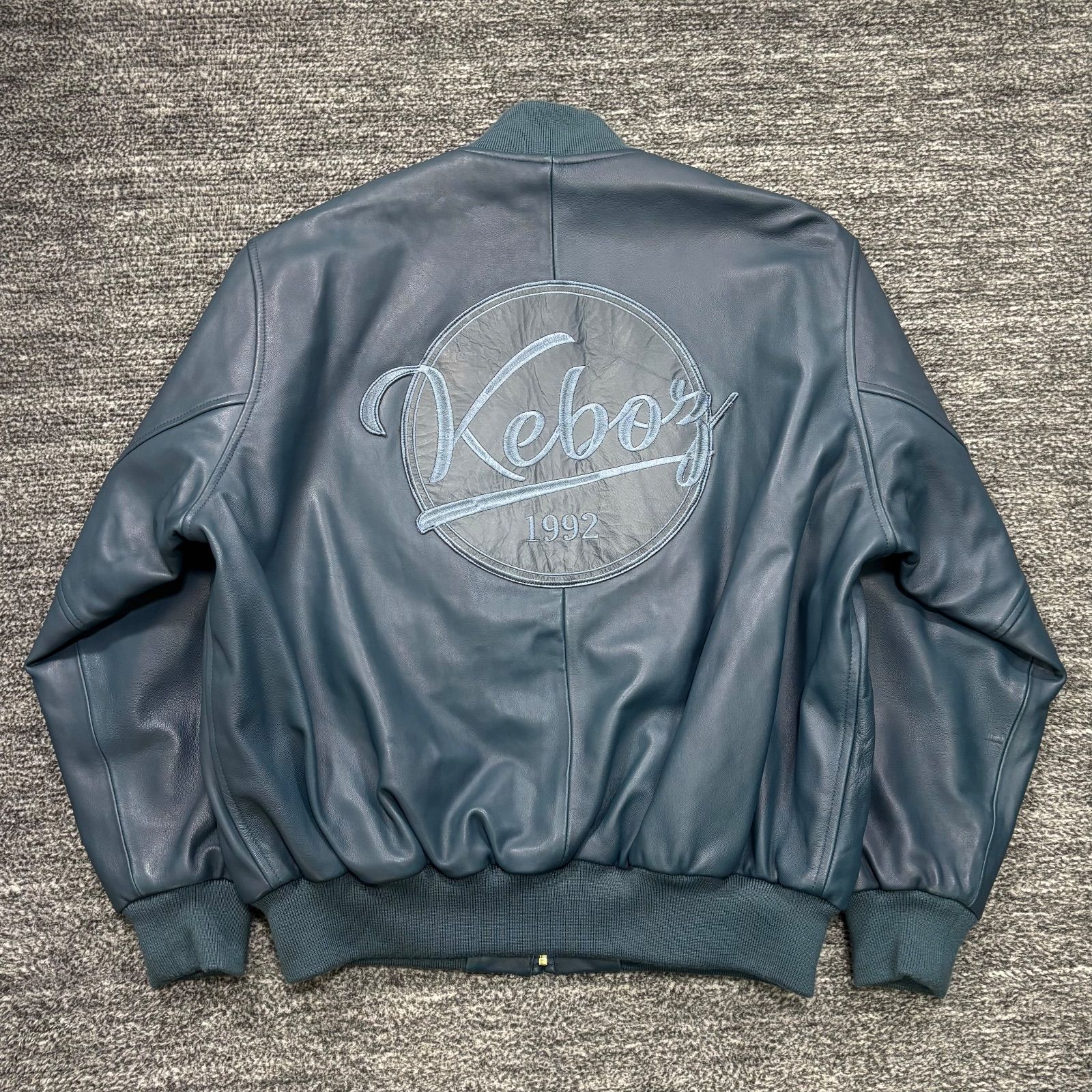 極美品 Keboz LEATHER VARSITY JACKET BLUE M ケボズ レザーバーシティ