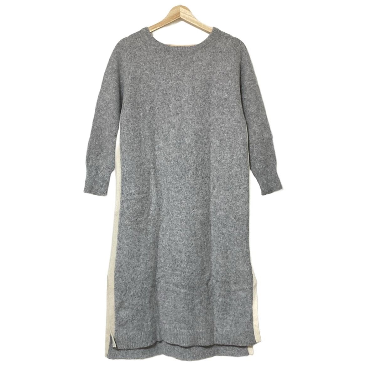 Grace Class グレースクラス ワンピース サイズ36 S レディース - ライトグレー×アイボリー クルーネック 長袖 ロング ニット