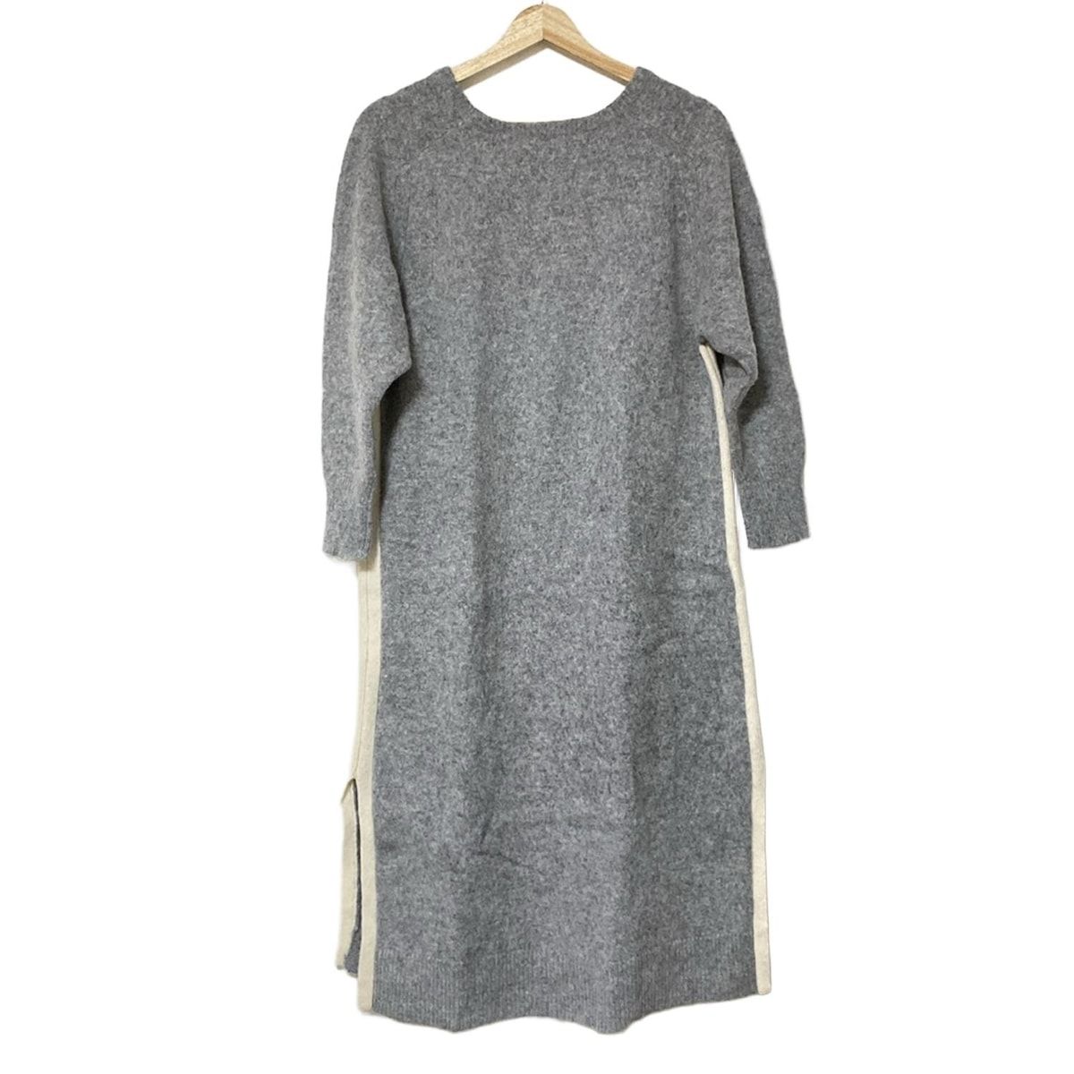 Grace Class グレースクラス ワンピース サイズ36 S レディース - ライトグレー×アイボリー クルーネック 長袖 ロング ニット
