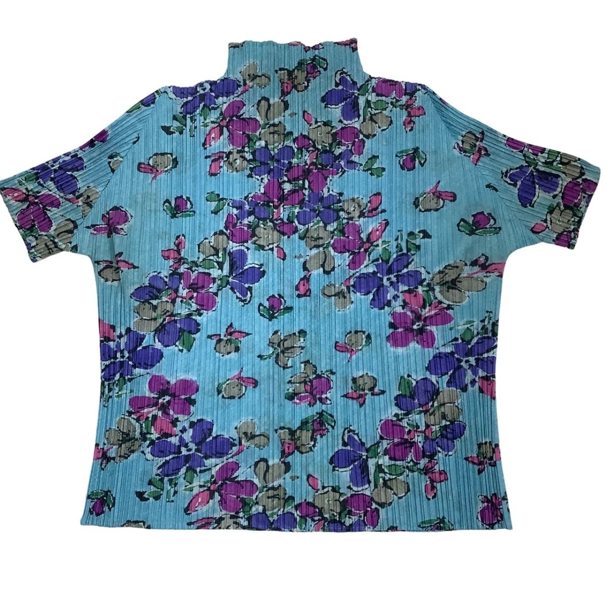 ISSEY MIYAKE イッセイミヤケ PLEATS PLEASE カットソー 花柄 SIZE 3 PP 61-JK 681 スカイブルー