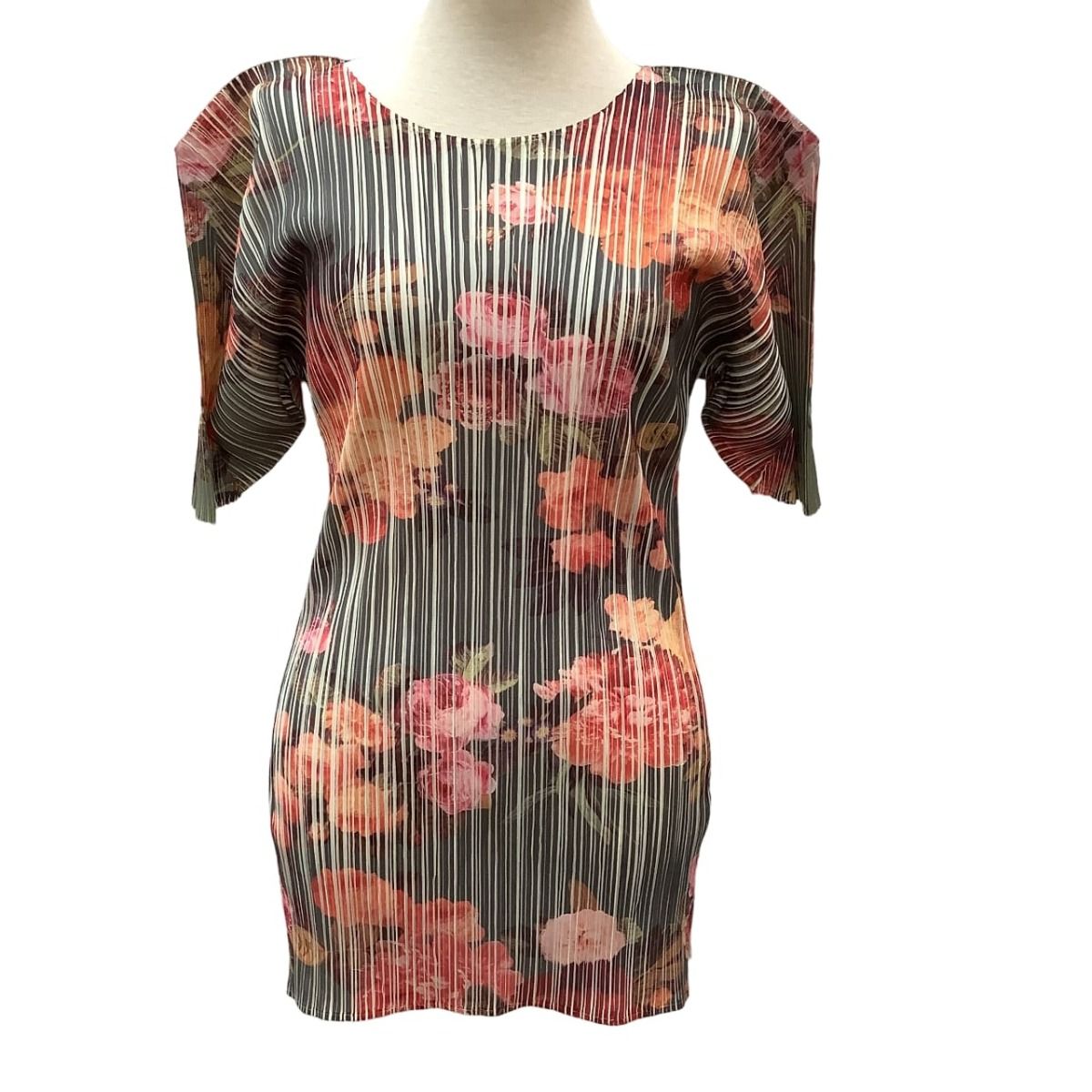 ISSEY MIYAKE イッセイミヤケ PLEATS PLEASE カットソー 花柄 SIZE 4 PP 44-JK 602 カーキ