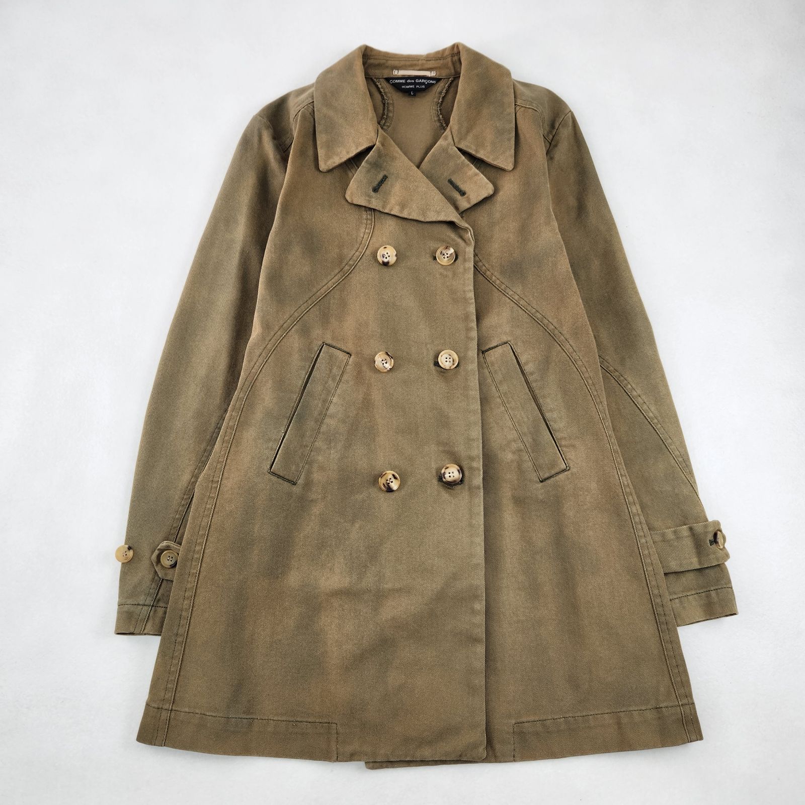 COMME des GARCONS HOMME PLUS トレンチコート カーブ期 AD 2003 メンズ オムプリュス L XL相当 カーキ ブラウン