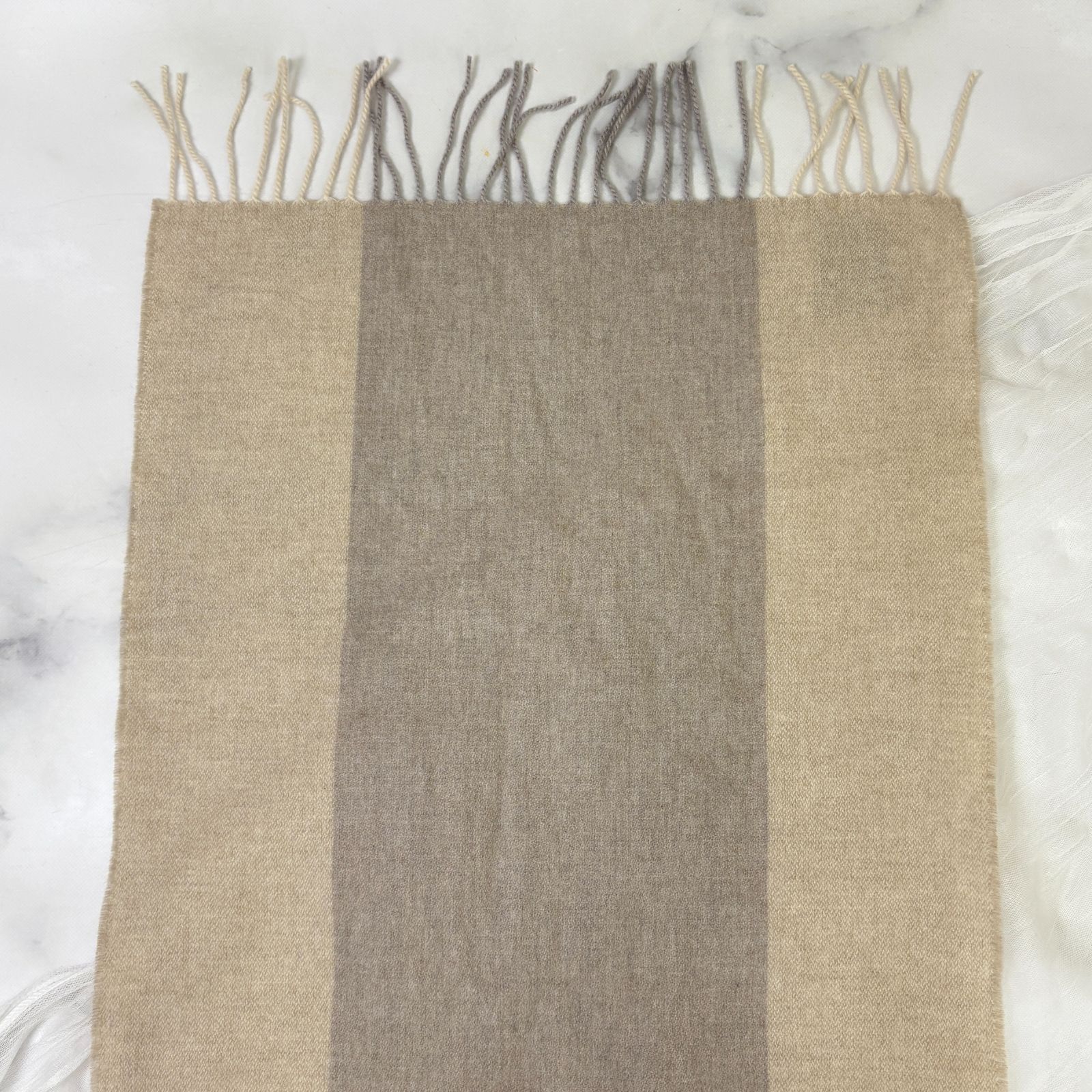 鑑定済み エルメス H サマーブロック ベージュ グレー カシミヤ マフラー クルードセル