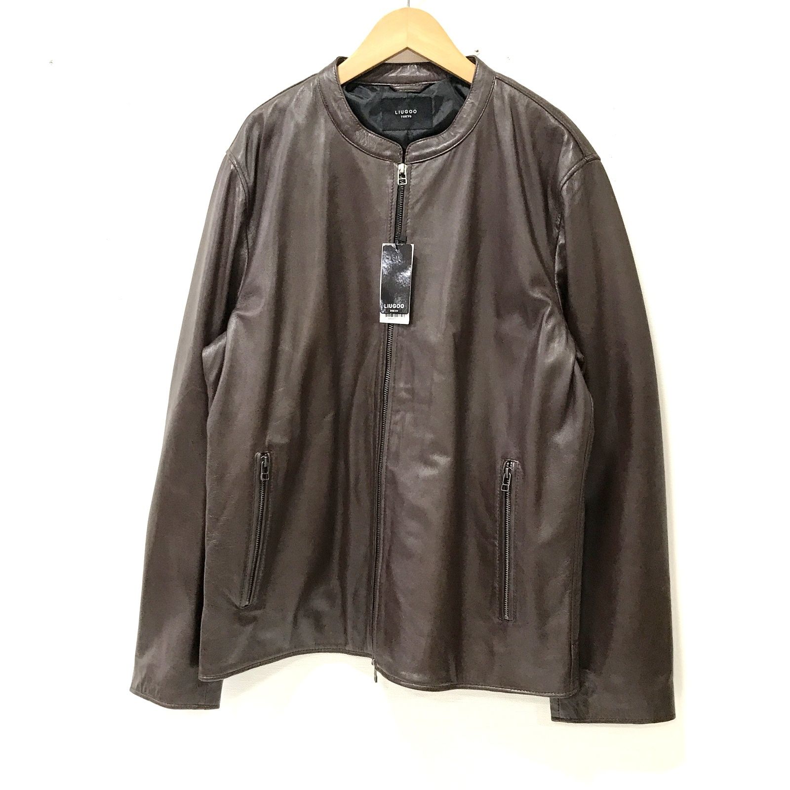 LIUGOO リューグー シングルライダースジャケット SRS 12 B ブラウン LLサイズ レザー メンズ オートバイ ライディング バイクウェア TA 3900