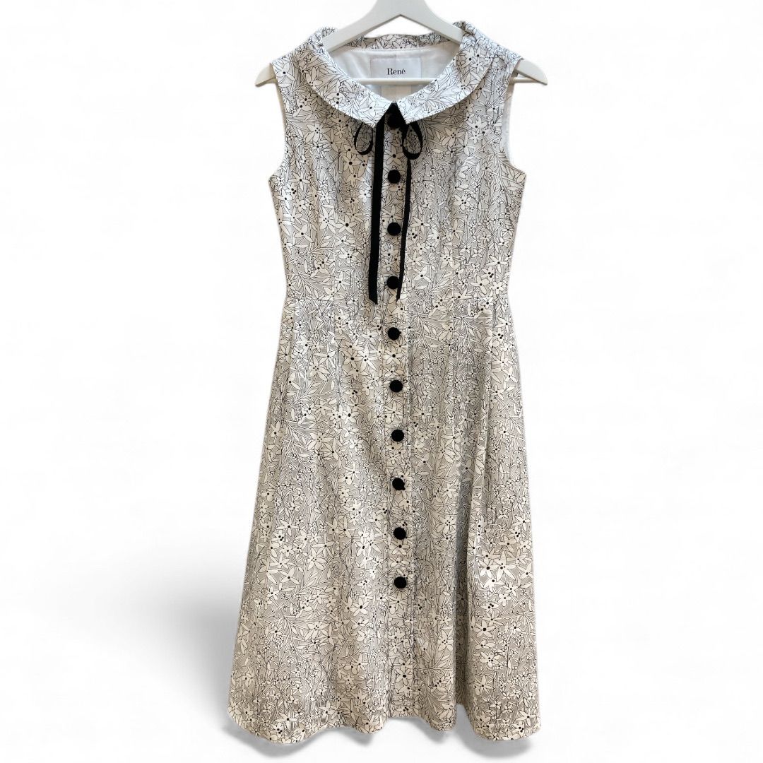 Rene ルネ フラワープリントワンピース 6226300 リボン付属 柄 モノトーン size 34 レディース 夏 ゴーゴー 草2755
