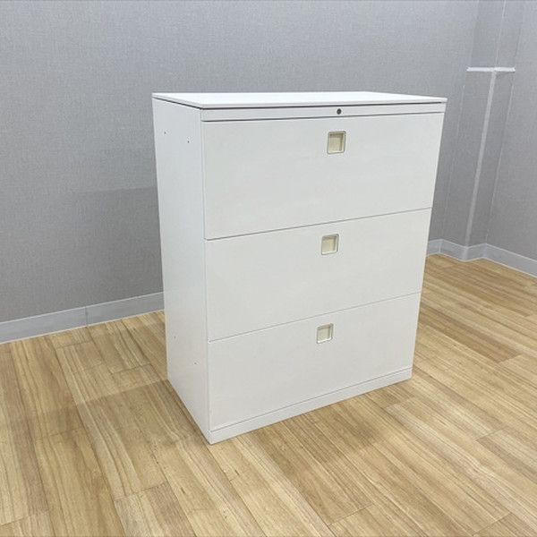 オカムラ ラテラルキャビネット 3段 レクトライン スチール書庫 幅900 高1115 天板付 ネオホワイト