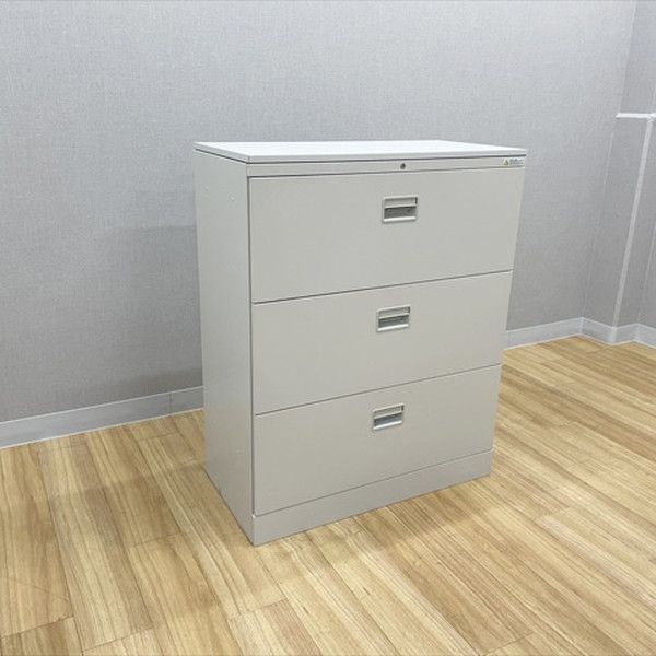 オカムラ ラテラルキャビネット 3段 42 スチール書庫 幅900 高1120 天板付 ライトスモーク