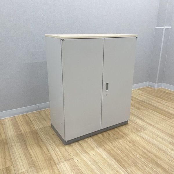 イトーキ 両開き書庫 シンライン スチールキャビネット 幅900 高1120 天板付 ホワイトグレーW