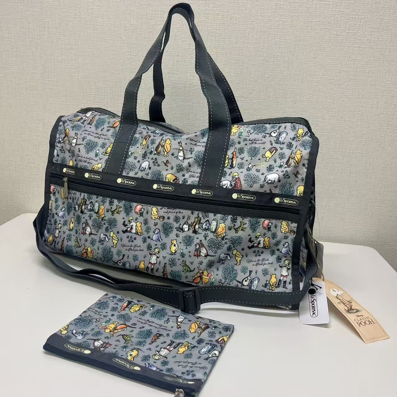 レスポートサック くまのプーさん ボストンバッグ 大容量 ポーチ付き