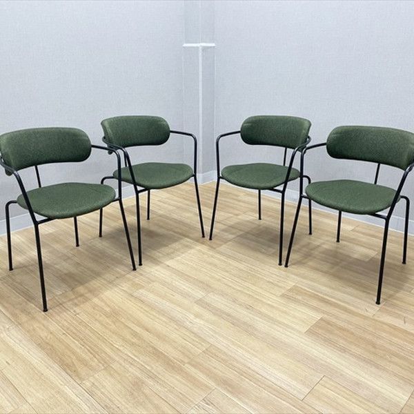 スタッキングチェア 4脚セット 肘付 アスプルンド ワークプラス ホアカチェア ダイニングチェア アイビーグリーン