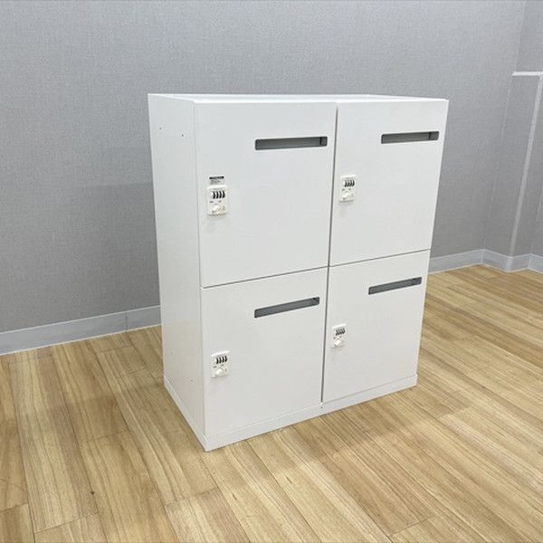 オカムラ パーソナルロッカー 4人用 鍵付き ダイヤル錠 レクトライン H密度モバイルロッカー 2列2段 スチールロッカー ネオホワイト