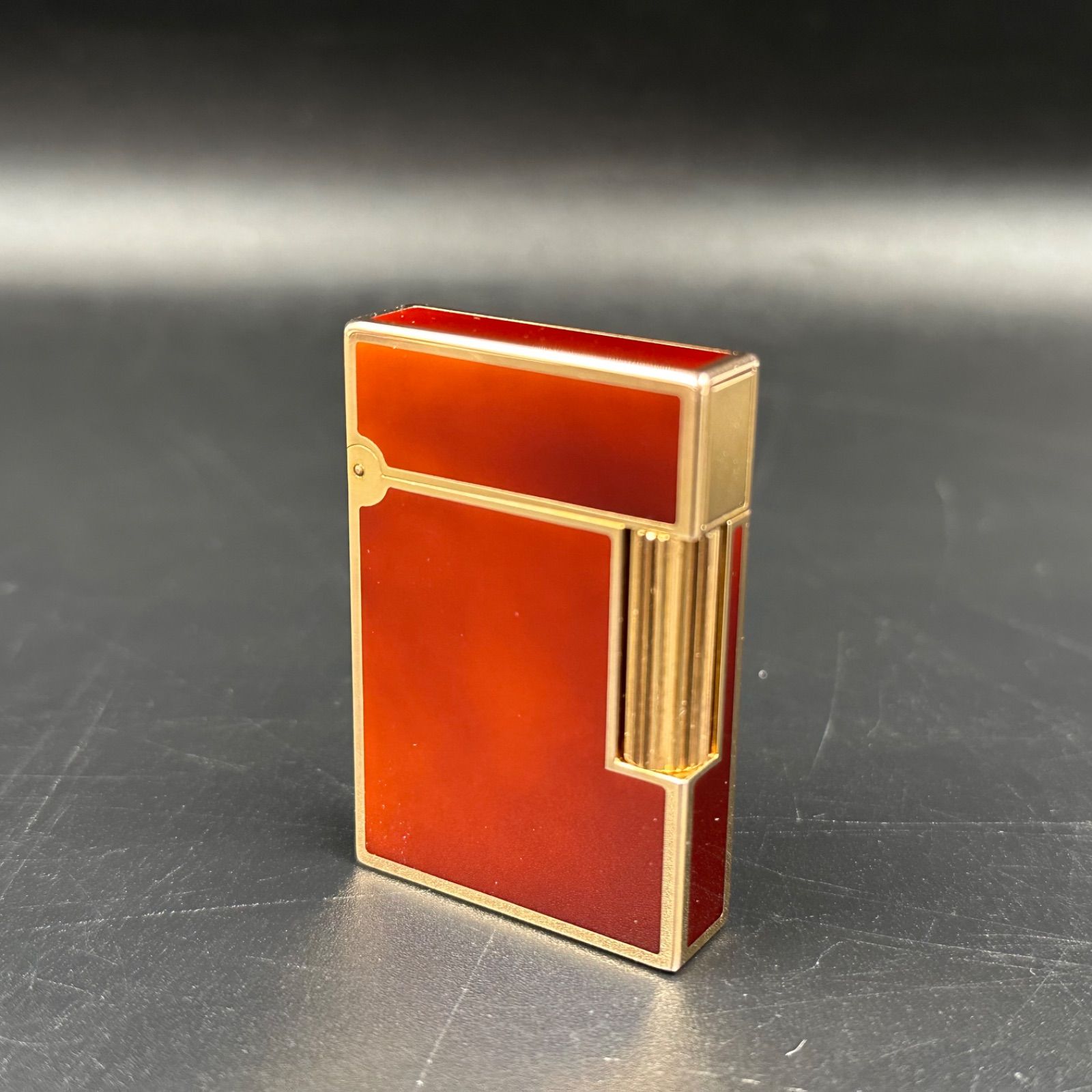 Dupont デュポン ローラー式 ガスライター ブラウン ゴールド スクエア ラッカー 漆 オレンジ