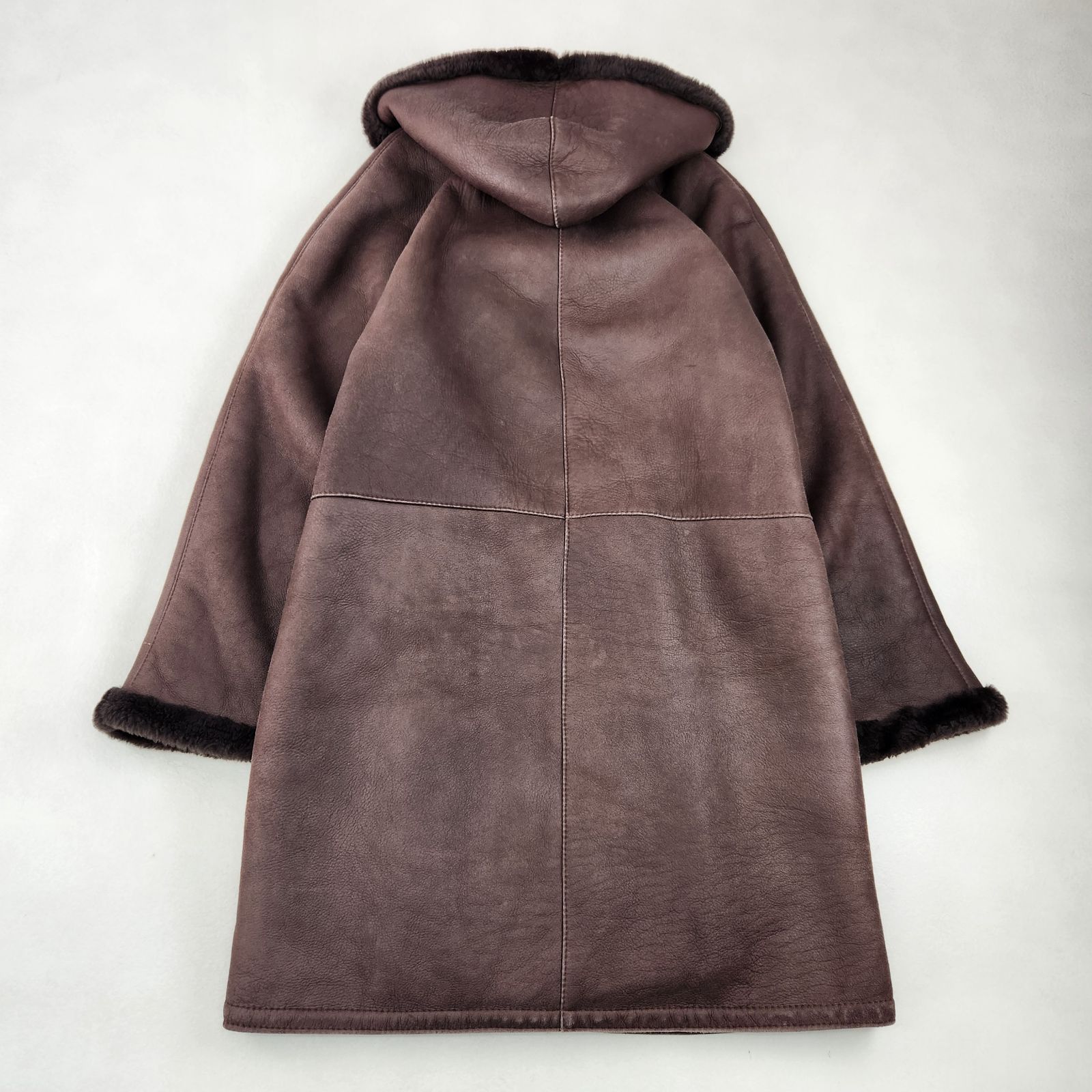 バーバリー チェスターコート ムートン フード ダブル ブラウン XL相当