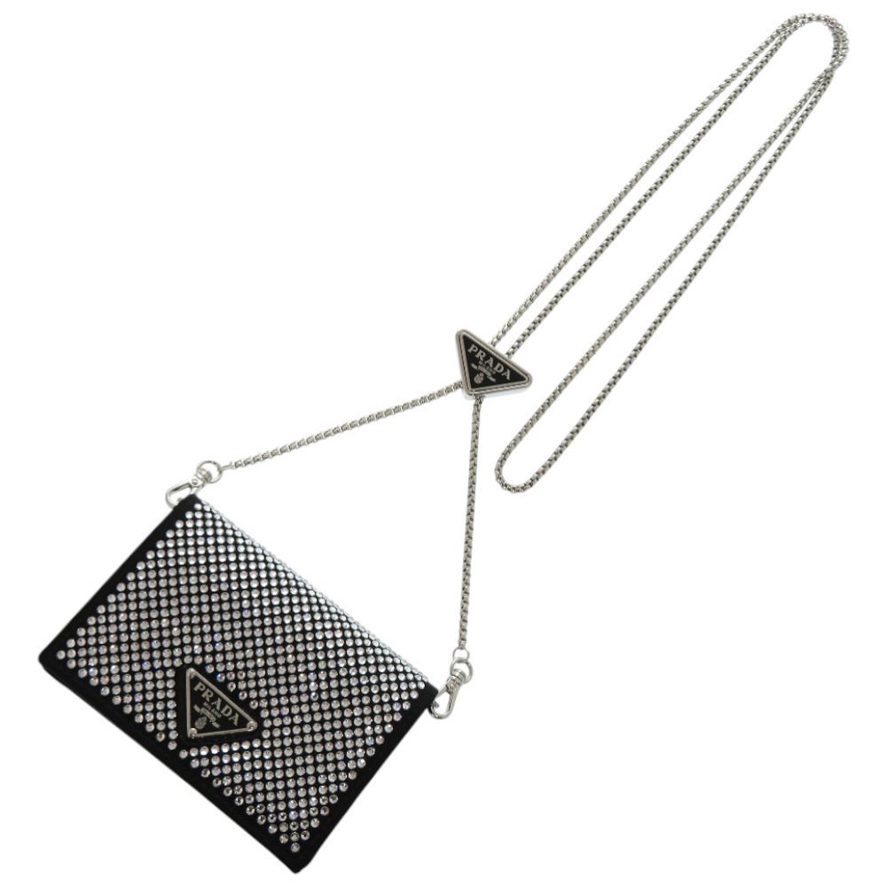 新品同様 プラダ チェーンショルダー クリスタル レザー ブラック