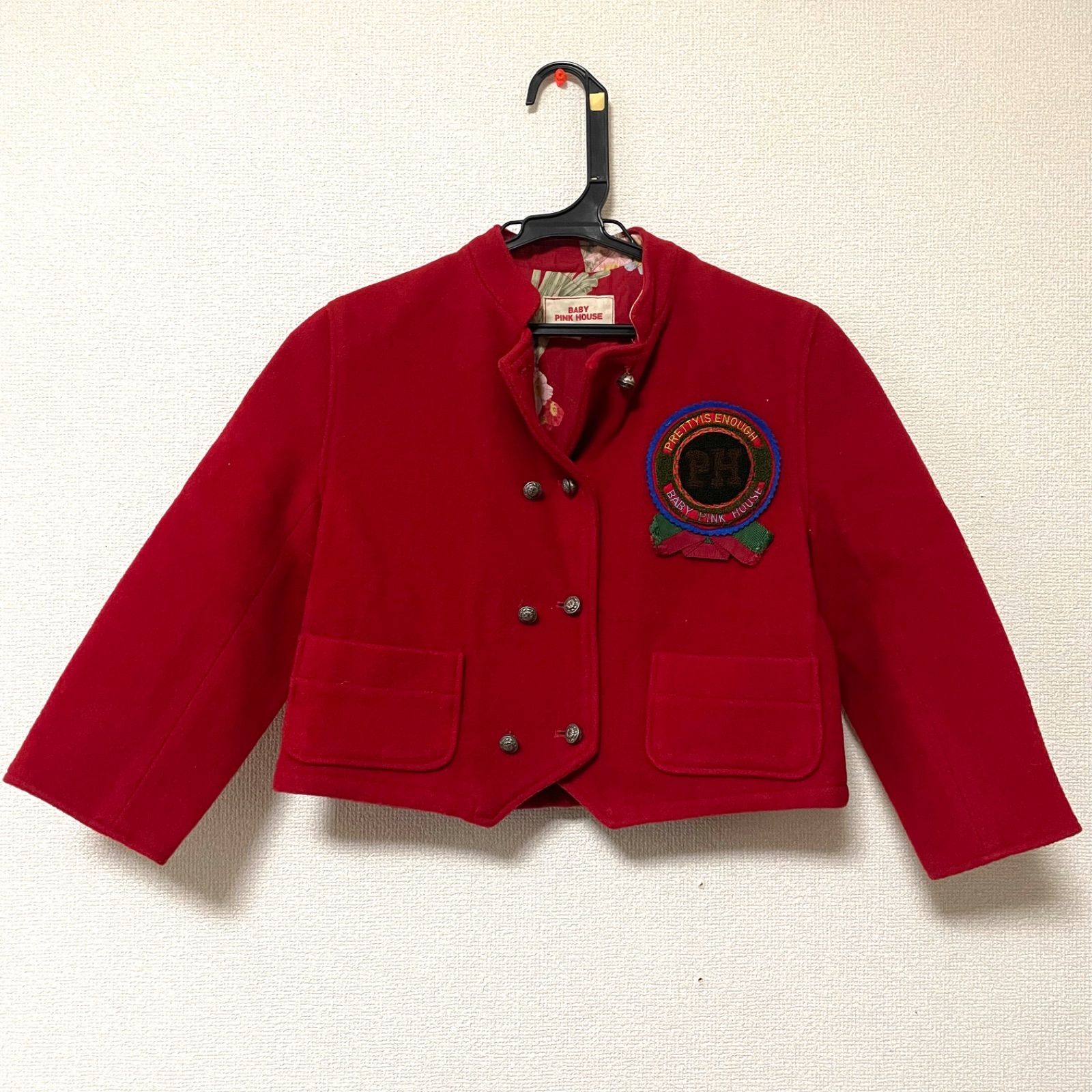 PINK HOUSE ピンクハウス ヴィンテージ ワッペン 刺繍 入学式 120 レッド 赤 ウール ナイロン