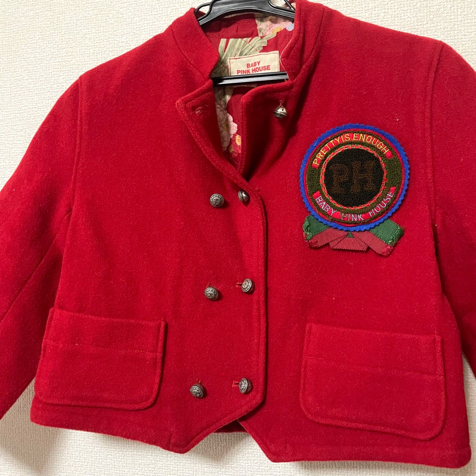  PINK HOUSE ピンクハウス ヴィンテージ ワッペン 刺繍 入学式 120 レッド 赤 ウール ナイロン その他 ジャケット ブルゾン