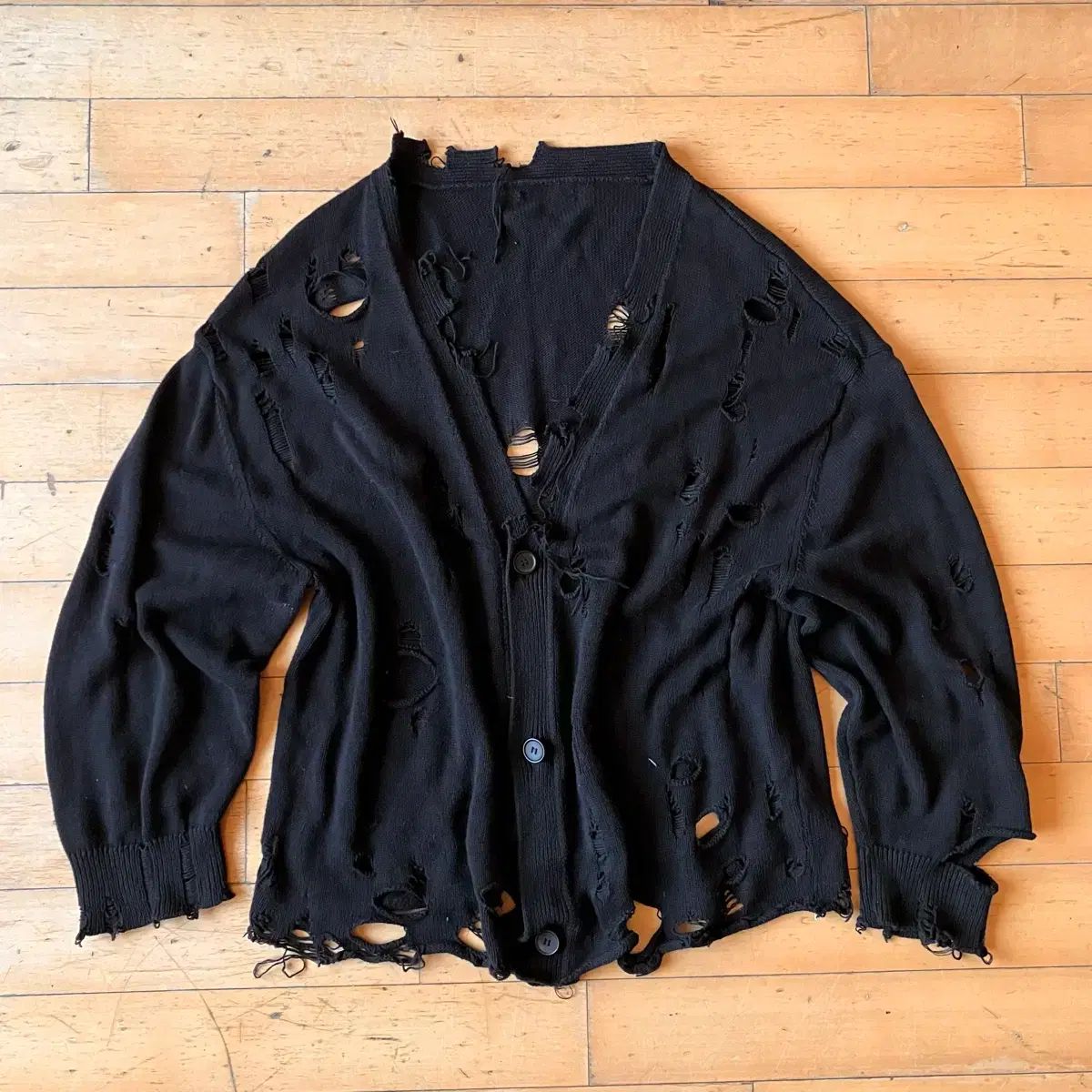 Japanese 90s ヴィンテージ加工 グランジ ブラック カーディガン 105