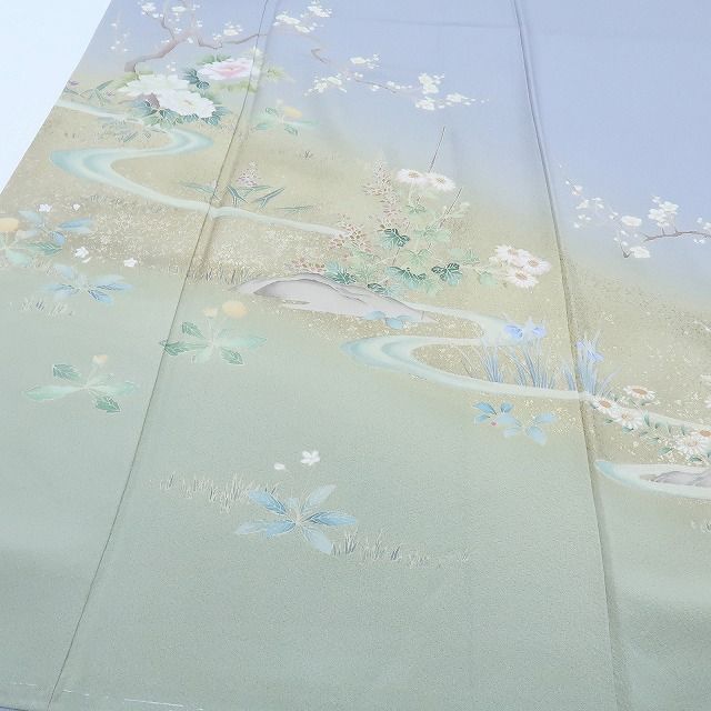  百華 Y 4212 未着用 仕付け糸付 手縫い仕立て 正絹 桜 牡丹 訪問着 着物 訪問着 付け下げ 着物