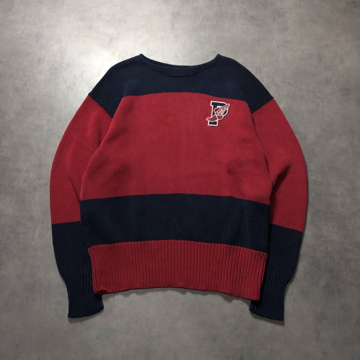GQ 4330 Polo by RalphLauren 90 s P-wing コットンニットセーター L ネイビー 赤 ポロラルフローレン
