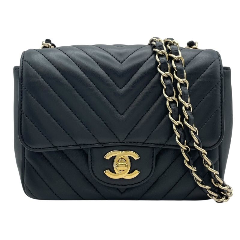 シャネル CHANEL チェーンショルダーバッグ Vステッチ 23番台 ブラック
