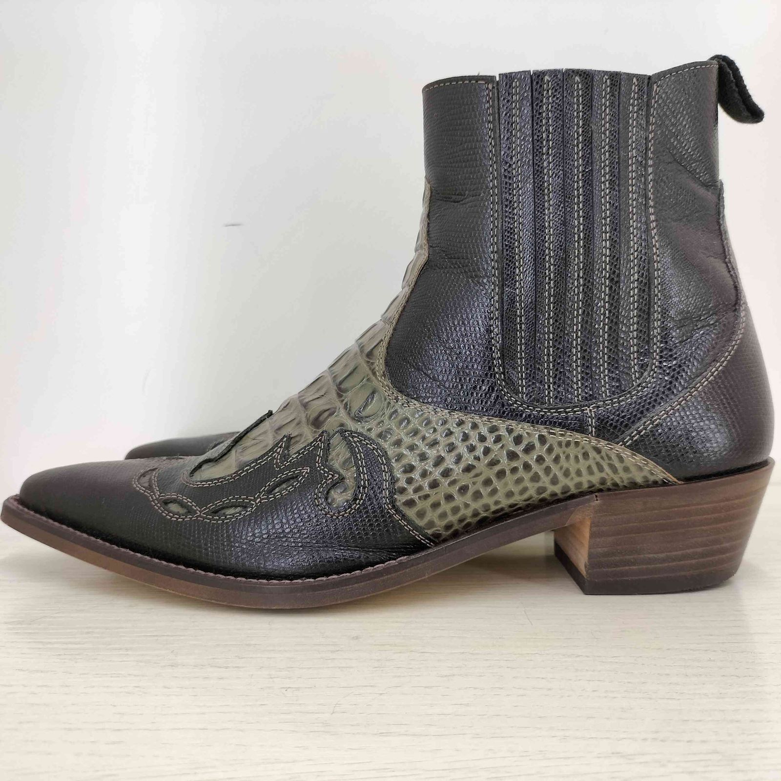 ユーズドフルギ 古着 TRAKAR S クロコ切替 ウエスタン ヒール ブーツ メンズ 9