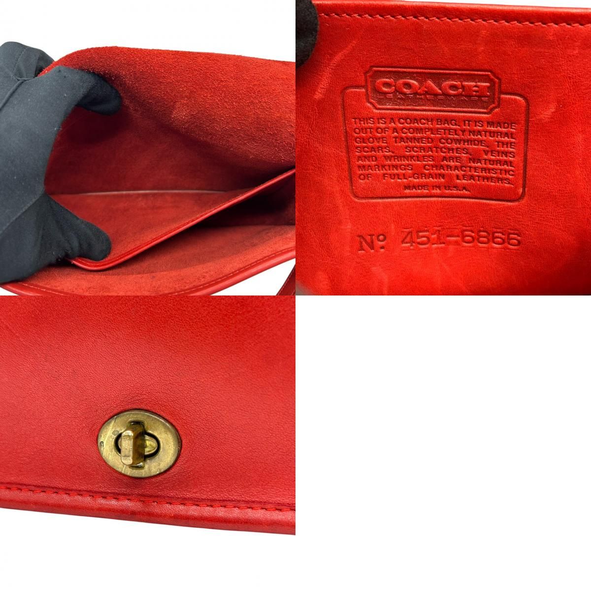  コーチ OLD COACH 6866 ショルダーバッグ ポシェット クラッチバッグ 2 WAY 斜め掛け可 グラブタンレザー 本革 レッド 赤 ターンロック ビンテージ クラシック レトロ レディース 鞄 s 12 ショルダーバッグ ショルダーバッグ