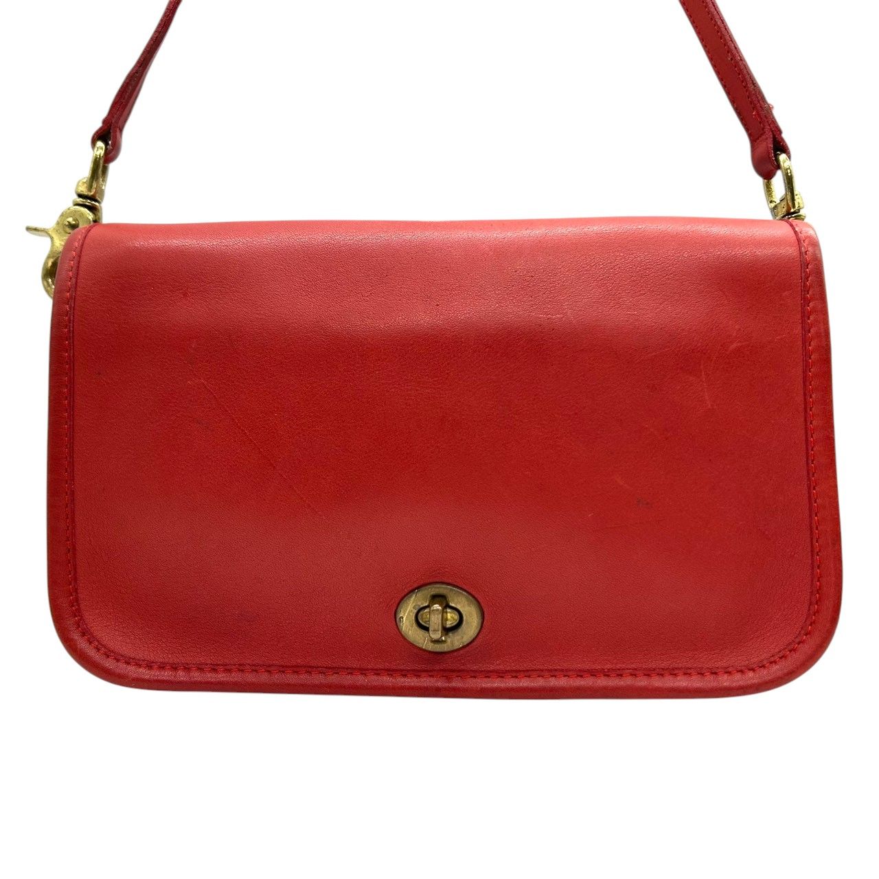 コーチ OLD COACH 6866 ショルダーバッグ ポシェット クラッチバッグ 2 WAY 斜め掛け可 グラブタンレザー 本革 レッド 赤 ターンロック ビンテージ クラシック レトロ レディース 鞄 s 12