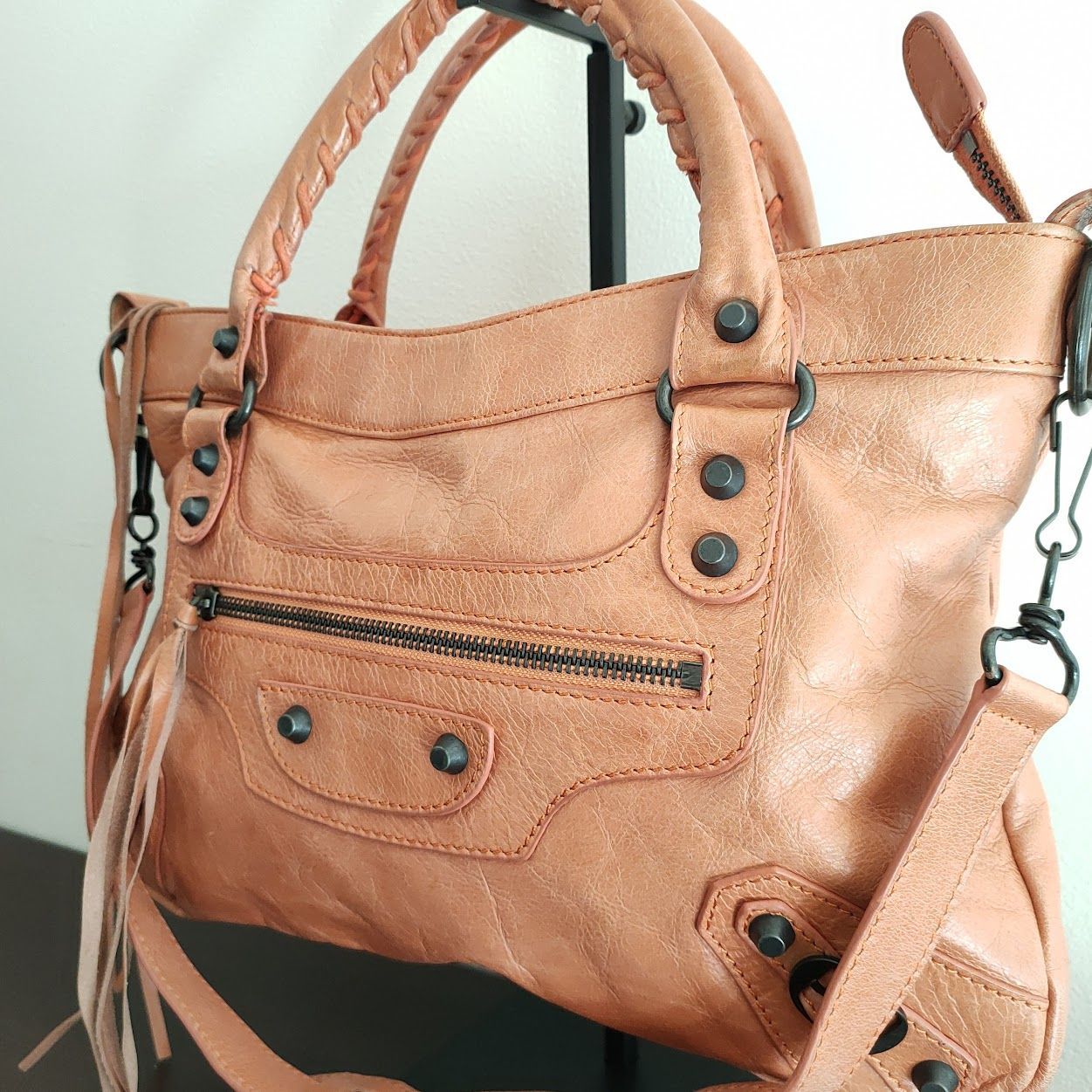 BALENCIAGA PARIS レザー ハンドバッグ 編みハンドル イタリア製 2way