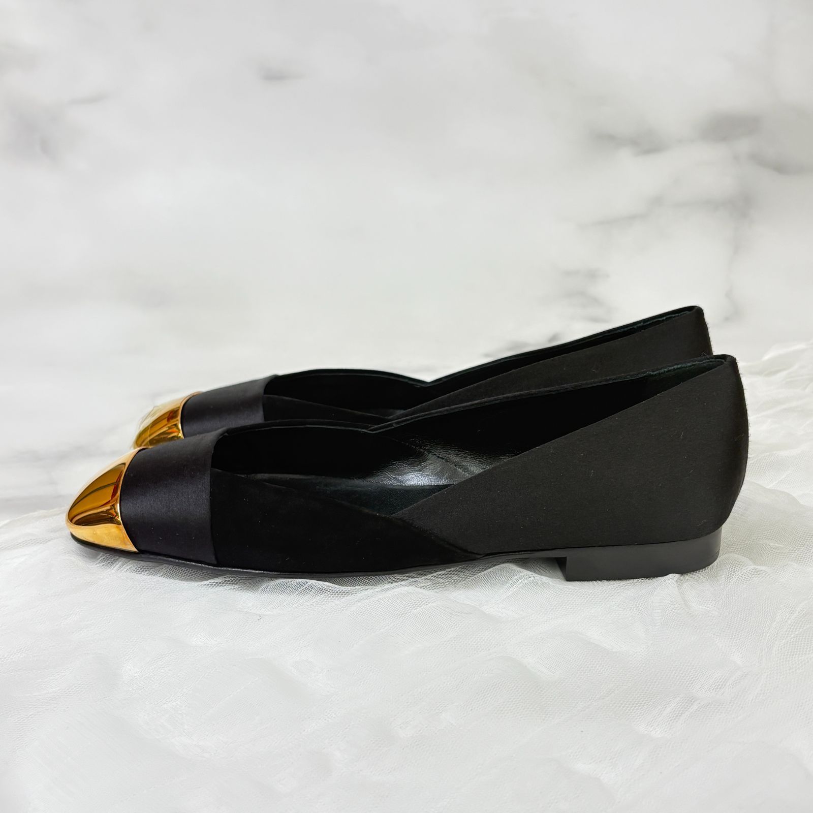 鑑定済み エルメス サテン 36.5 23.5 cm程度 ブラック ゴールド金具 レザー メタル パンプス ローヒール ハイヒール パンプス パンプス